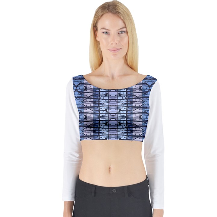 Tribal Geometric Print Long Sleeve Crop Top (Tight Fit)