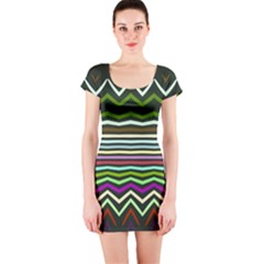 Chevrons And Distorted Stripes Short Sleeve Bodycon Dress