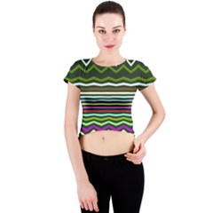 Chevrons And Distorted Stripes Crew Neck Crop Top by LalyLauraFLM