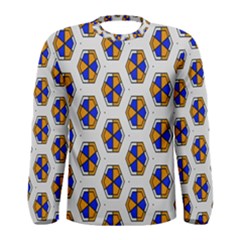 Orange Blue Honeycomb Pattern Men Long Sleeve T-shirt by LalyLauraFLM