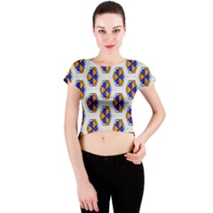 Orange Blue Honeycomb Pattern Crew Neck Crop Top