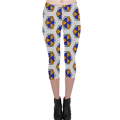 Orange Blue Honeycomb Pattern Capri Leggings