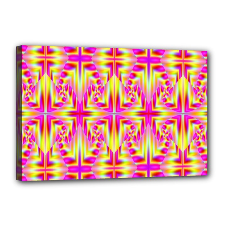 Pink and Yellow Rave Pattern Canvas 18  x 12  (Framed)