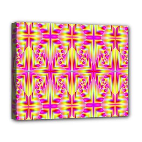 Pink And Yellow Rave Pattern Deluxe Canvas 20  X 16  (framed)