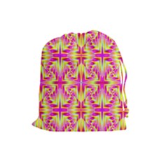 Pink And Yellow Rave Pattern Drawstring Pouch (large)