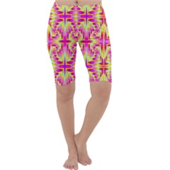 Pink And Yellow Rave Pattern Cropped Leggings 