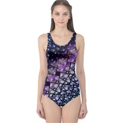 Dusk Blue And Purple Fractal One Piece Swimsuit by KirstenStar