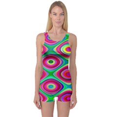 Psychedelic Checker Board One Piece Boyleg Swimsuit