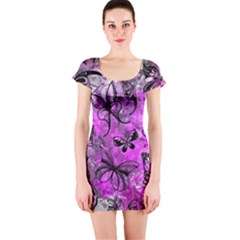 Butterfly Graffiti Short Sleeve Bodycon Dress