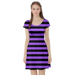 Purple Stripes Short Sleeve Skater Dress