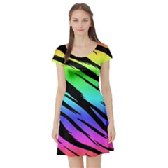 Rainbow Tiger Short Sleeve Skater Dress by ArtistRoseanneJones