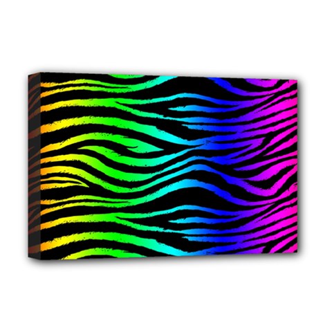 Rainbow Zebra Deluxe Canvas 18  X 12  (framed)