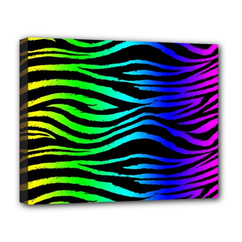 Rainbow Zebra Deluxe Canvas 20  X 16  (framed)