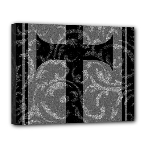 Goth Brocade Cross Canvas 14  X 11  (framed)