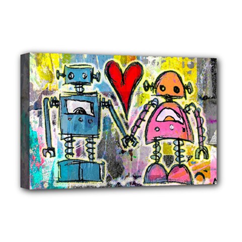 Graffiti Pop Robot Love Deluxe Canvas 18  X 12  (framed)