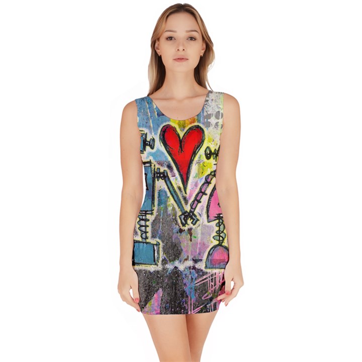 Graffiti Pop Robot Love Bodycon Dress