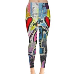 Graffiti Pop Robot Love Leggings  by ArtistRoseanneJones