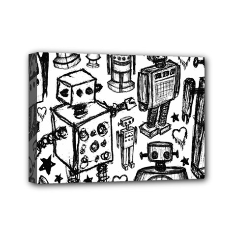 Robot Crowd Mini Canvas 7  X 5  (framed)