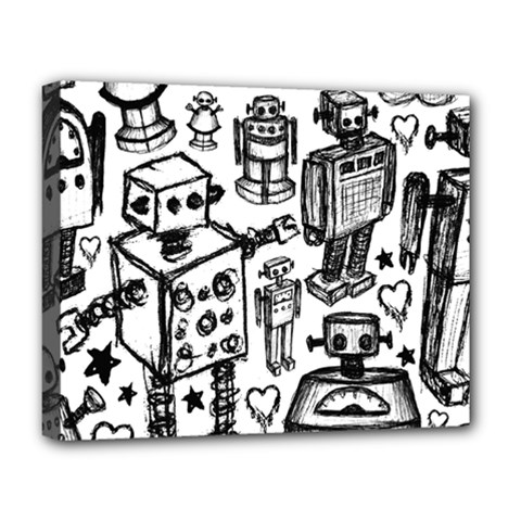 Robot Crowd Deluxe Canvas 20  X 16  (framed) by ArtistRoseanneJones