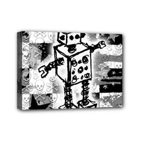 Sketched Robot Mini Canvas 7  X 5  (framed)