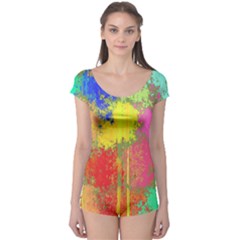 Colorful Paint Spots Short Sleeve Leotard