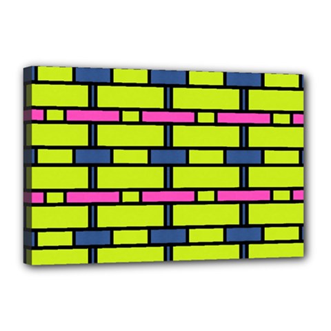 Pink,green,blue Rectangles Pattern Canvas 18  X 12  (stretched) by LalyLauraFLM