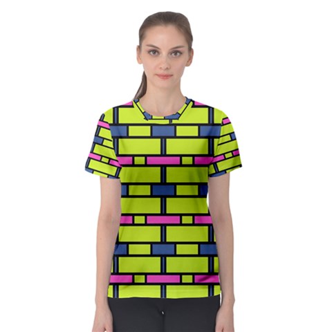 Pink Green Blue Rectangles Pattern Women s Sport Mesh Tee by LalyLauraFLM