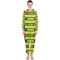 Pink Green Blue Rectangles Pattern Hooded Onepiece Jumpsuit by LalyLauraFLM