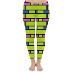 Pink Green Blue Rectangles Pattern Winter Leggings by LalyLauraFLM