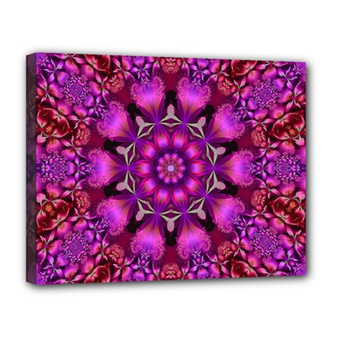 Pink Fractal Kaleidoscope  Canvas 14  X 11  (framed) by KirstenStar