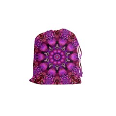 Pink Fractal Kaleidoscope  Drawstring Pouch (small) by KirstenStar