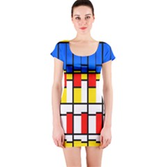 Colorful Rectangles Pattern Short Sleeve Bodycon Dress