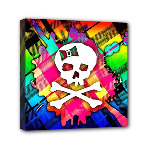 Rainbow Plaid Skull Mini Canvas 6  X 6  (framed)