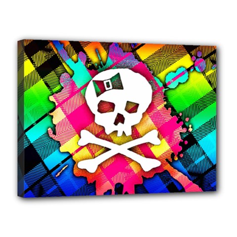 Rainbow Plaid Skull Canvas 16  X 12  (framed)