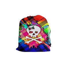 Rainbow Plaid Skull Drawstring Pouch (medium)