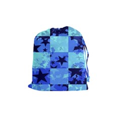 Blue Star Checkers Drawstring Pouch (medium) by ArtistRoseanneJones