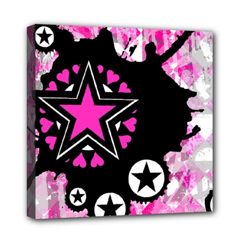 Pink Star Splatter Mini Canvas 8  X 8  (framed)