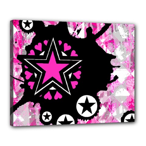 Pink Star Splatter Canvas 20  X 16  (framed)