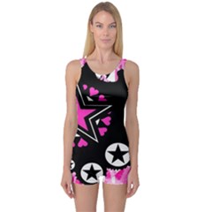 Pink Star Splatter One Piece Boyleg Swimsuit