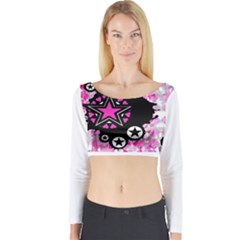 Pink Star Splatter Long Sleeve Crop Top (tight Fit) by ArtistRoseanneJones