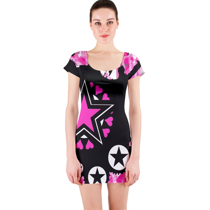 Pink Star Splatter Short Sleeve Bodycon Dress