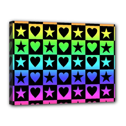 Rainbow Stars And Hearts Canvas 16  X 12  (framed)