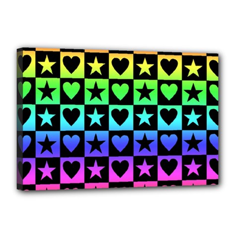 Rainbow Stars And Hearts Canvas 18  X 12  (framed) by ArtistRoseanneJones