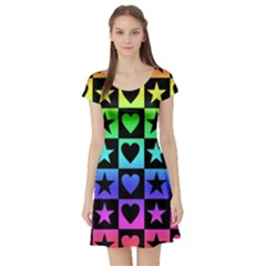 Rainbow Stars And Hearts Short Sleeve Skater Dress