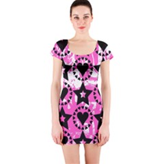 Star And Heart Pattern Short Sleeve Bodycon Dress