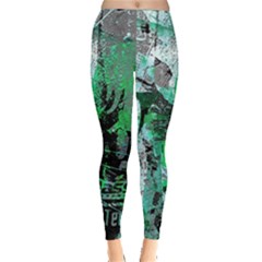 Green Urban Graffiti Leggings  by ArtistRoseanneJones