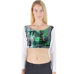 Green Urban Graffiti Long Sleeve Crop Top (tight Fit)