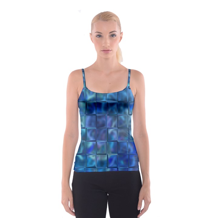 Blue Squares Tiles Spaghetti Strap Top