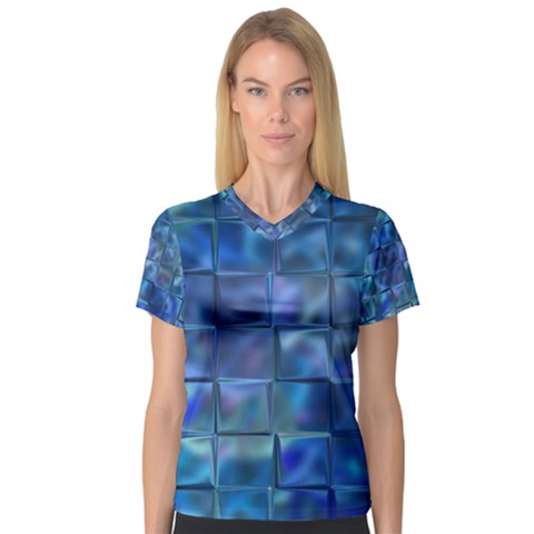 Blue Squares Tiles Women s V-neck Sport Mesh Tee by KirstenStar