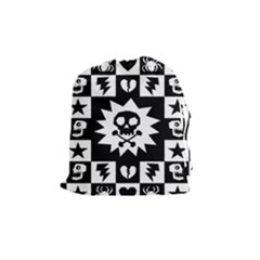 Goth Punk Skull Checkers Drawstring Pouch (medium) by ArtistRoseanneJones